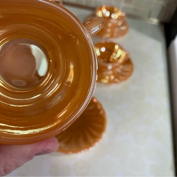 Vintage Fire King Peach Lustre set of 7 mini tea cups & saucers 14 pieces - Picture 9 of 11